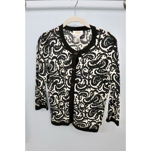 Vintage Talbots Black Paisley Cardigan M - Picture 1 of 4